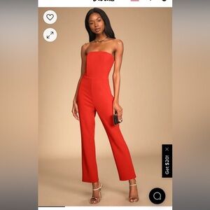 Special Evening Red Strapless Cutout Straight Leg Jumpsuit